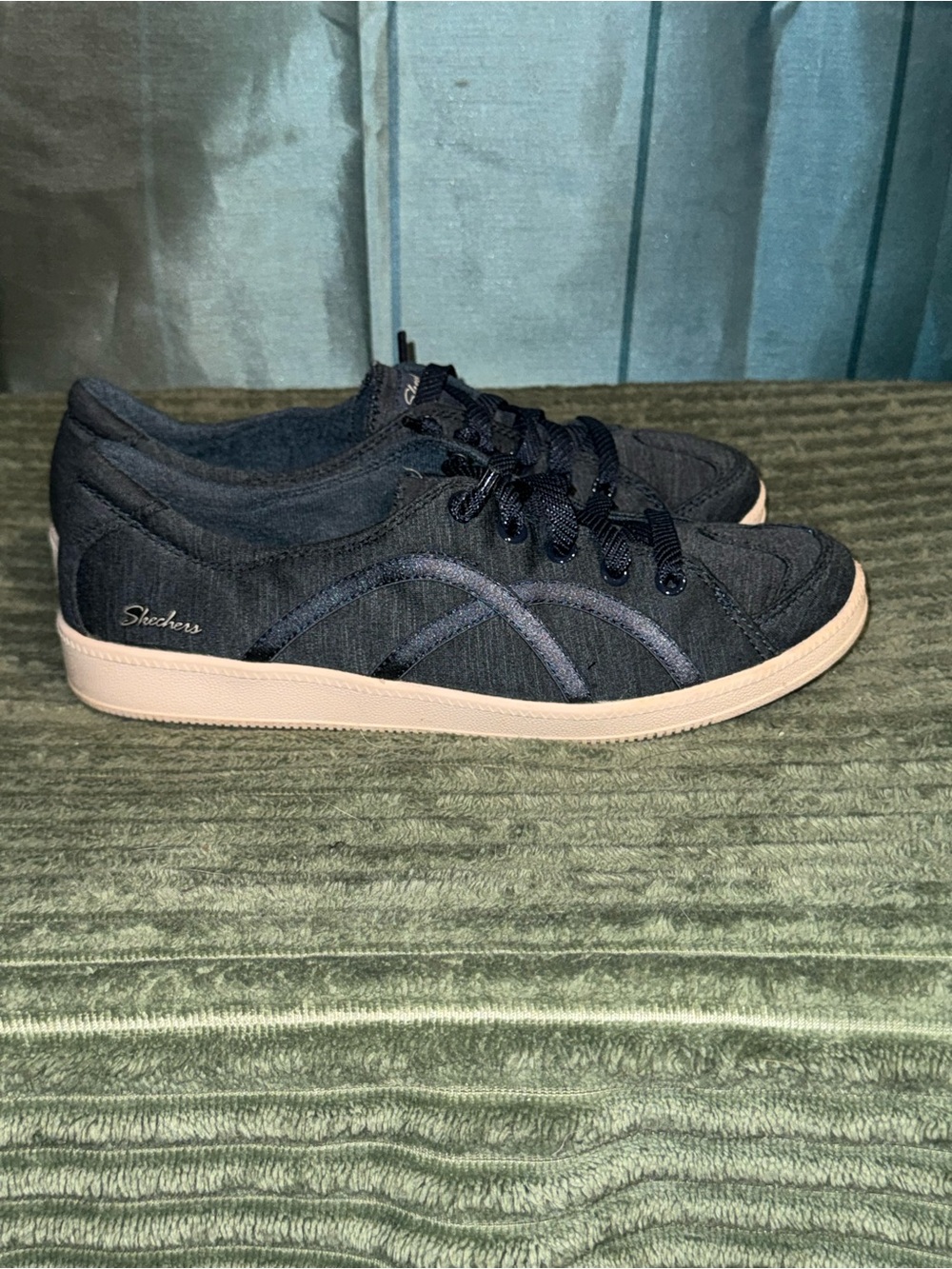 Skechers Women's/Unisex Black Denim Low-Top Sneakers with Cream Sole